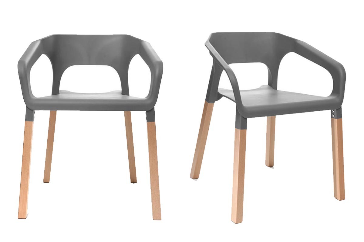 Chaises design scandinaves empilables grises (lot de 2) HELIA