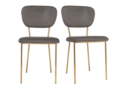 Chaises design velours gris fonc&eacute; et m&eacute;tal dor&eacute; (lot de 2) LEPIDUS