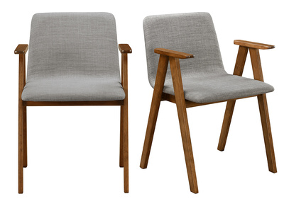 Chaises design vintage noyer et tissu gris lot de 2 DANA