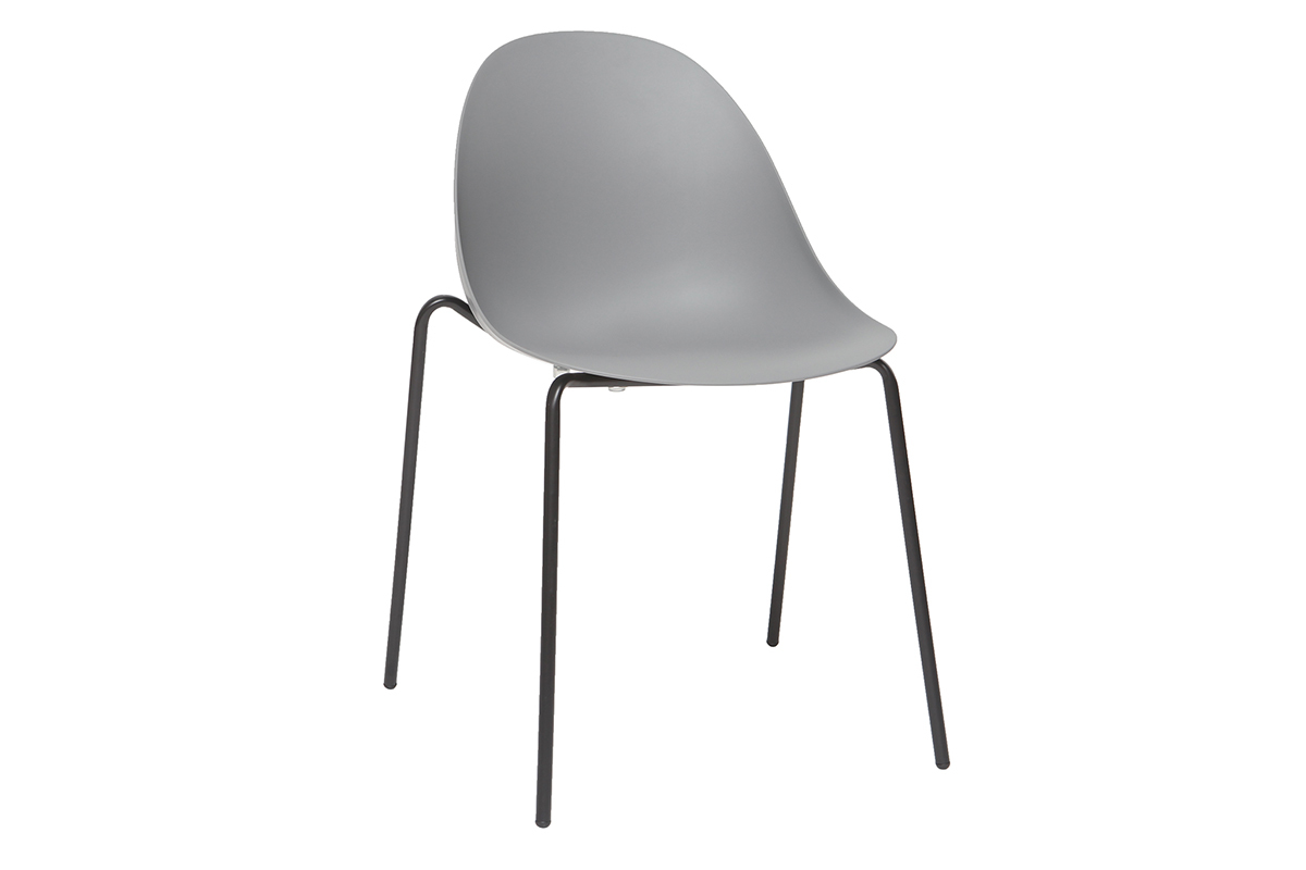 Chaises empilables design grises pieds m�tal (lot de 2) CONCHA