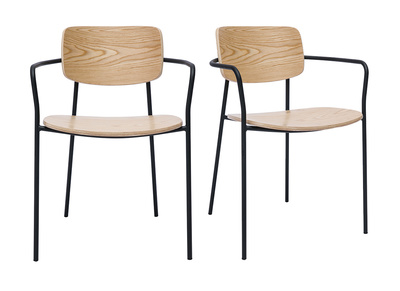 Chaises en bois clair chêne et métal noir (lot de 2) SUSAN