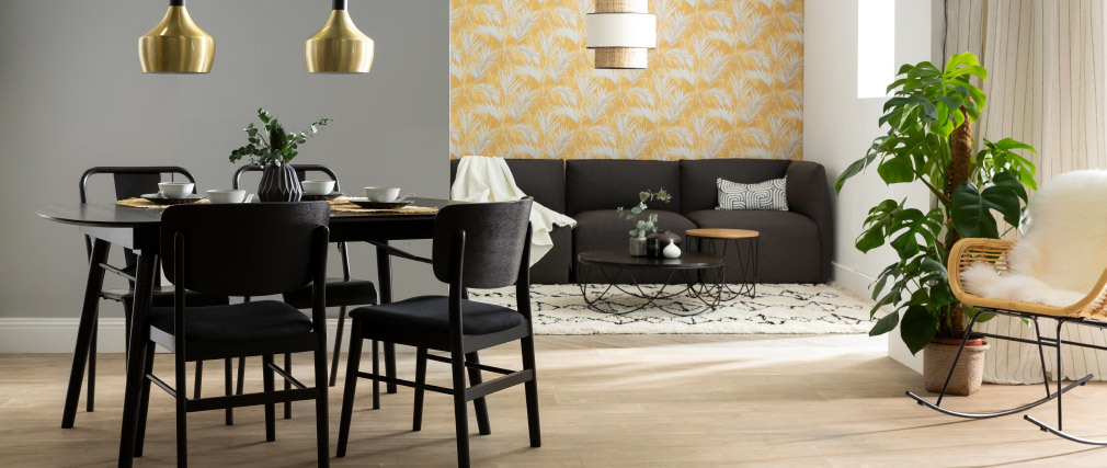 Chaises en bois noir et tissu gris fonc� (lot de 2) SHELDON