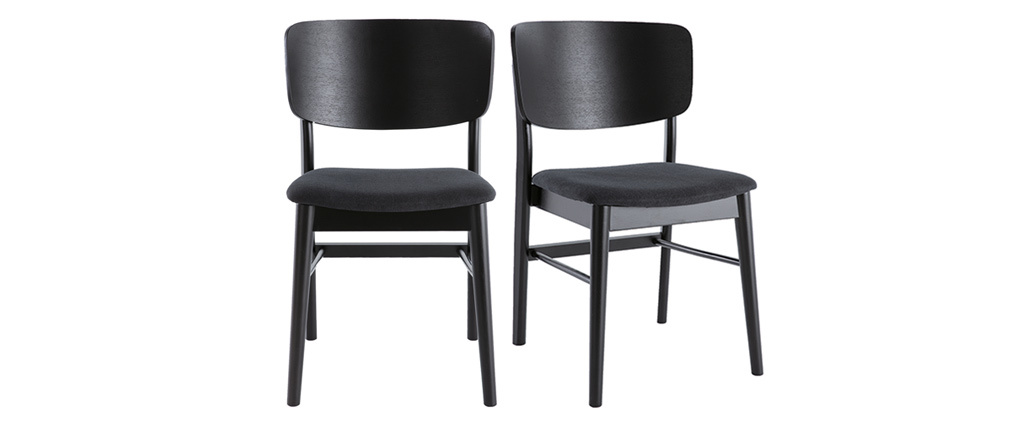 Chaises en bois noir et tissu gris fonc� (lot de 2) SHELDON