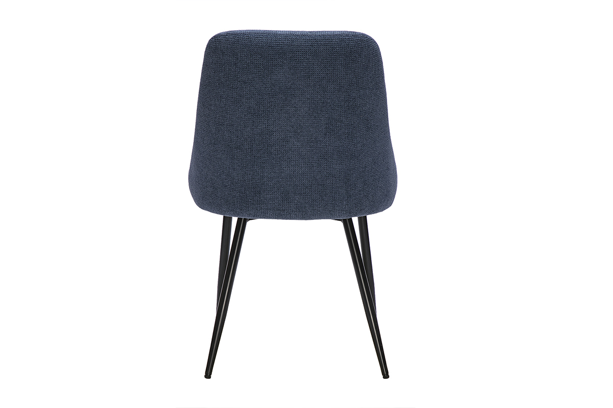 Chaises en tissu chenille bleu fonc� et m�tal noir (lot de 2) HASTA