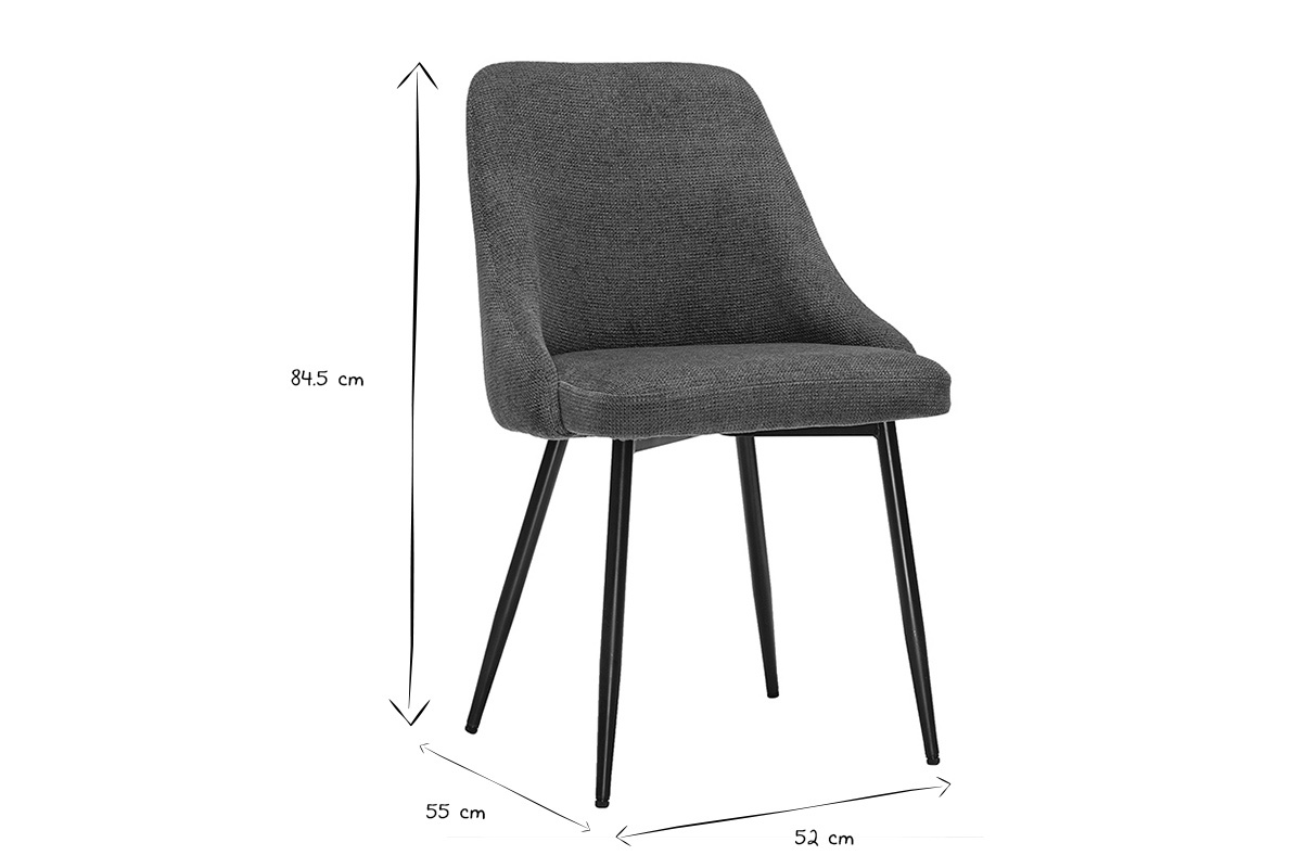 Chaises en tissu chenille bleu fonc� et m�tal noir (lot de 2) HASTA