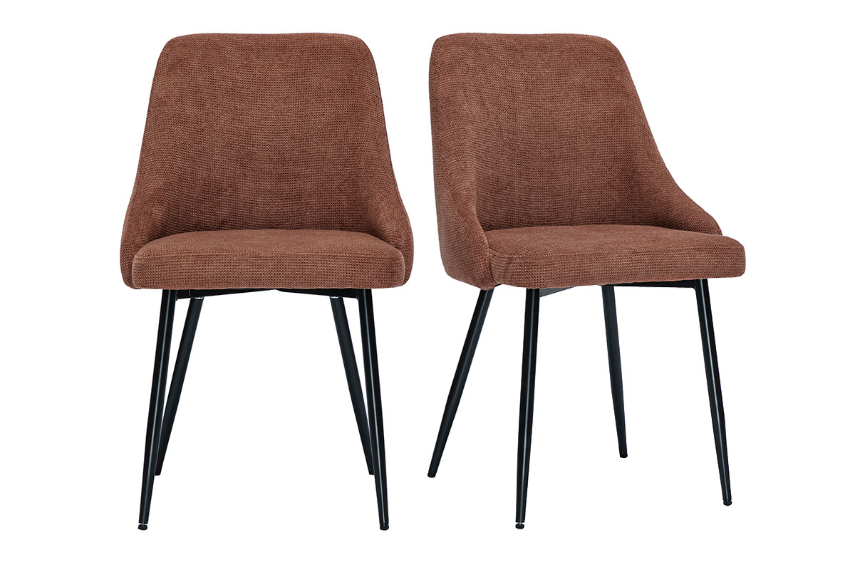 Chaises en tissu chenille terre brle et mtal noir (lot de 2) HASTA