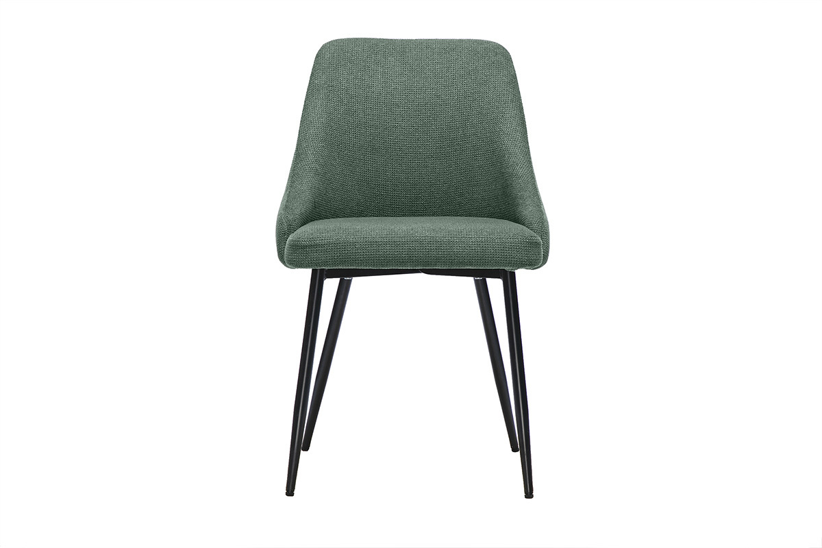 Chaises en tissu chenille vert kaki et m�tal noir (lot de 2) HASTA