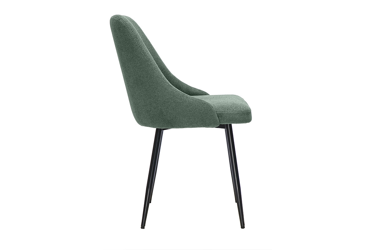 Chaises en tissu chenille vert kaki et m�tal noir (lot de 2) HASTA