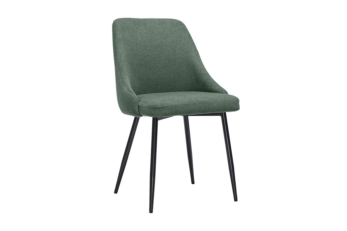Chaises en tissu chenille vert kaki et m�tal noir (lot de 2) HASTA