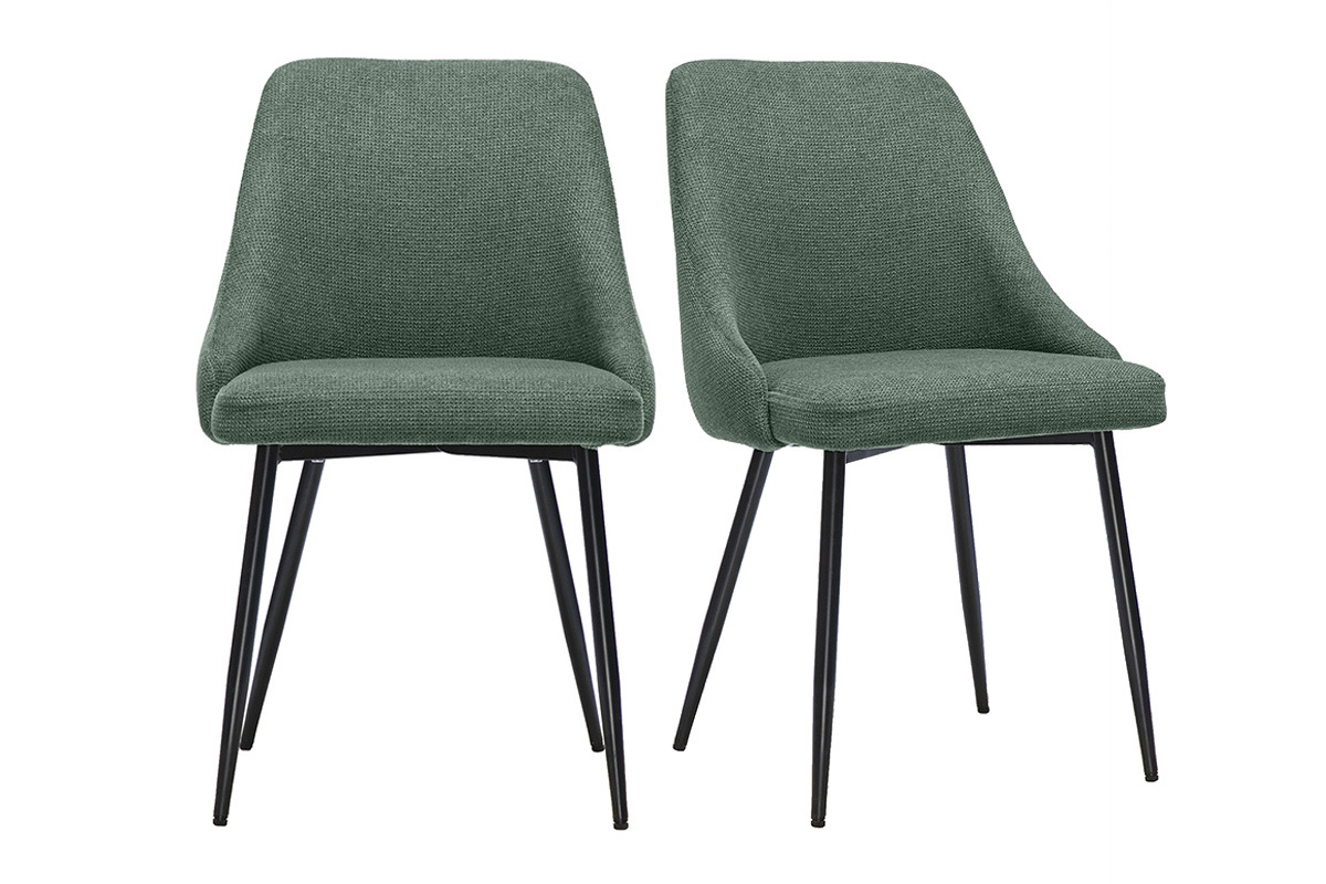Chaises en tissu chenille vert kaki et m�tal noir (lot de 2) HASTA