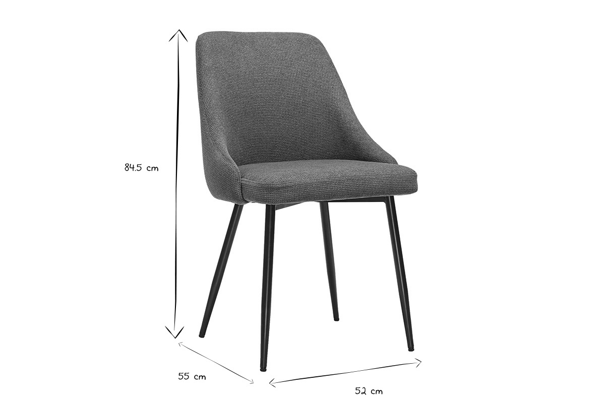 Chaises en tissu chenille vert kaki et m�tal noir (lot de 2) HASTA