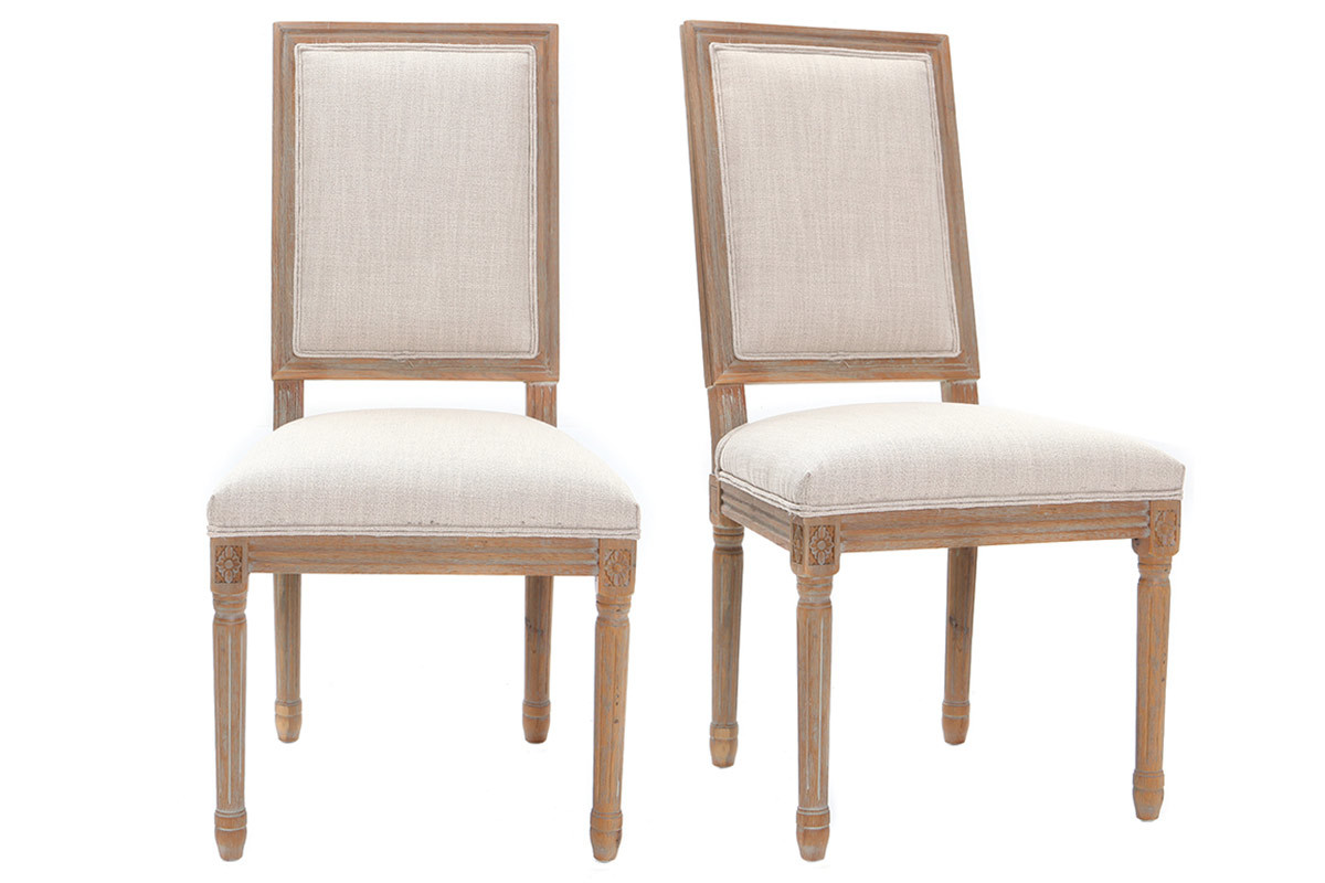 Chaises en tissu coloris naturel pieds bois clair (lot de 2) AMAURY