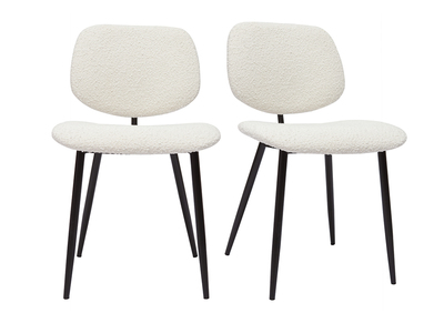 Chaises en tissu effet laine bouclée blanc et métal noir (lot de 2) TOBIAS