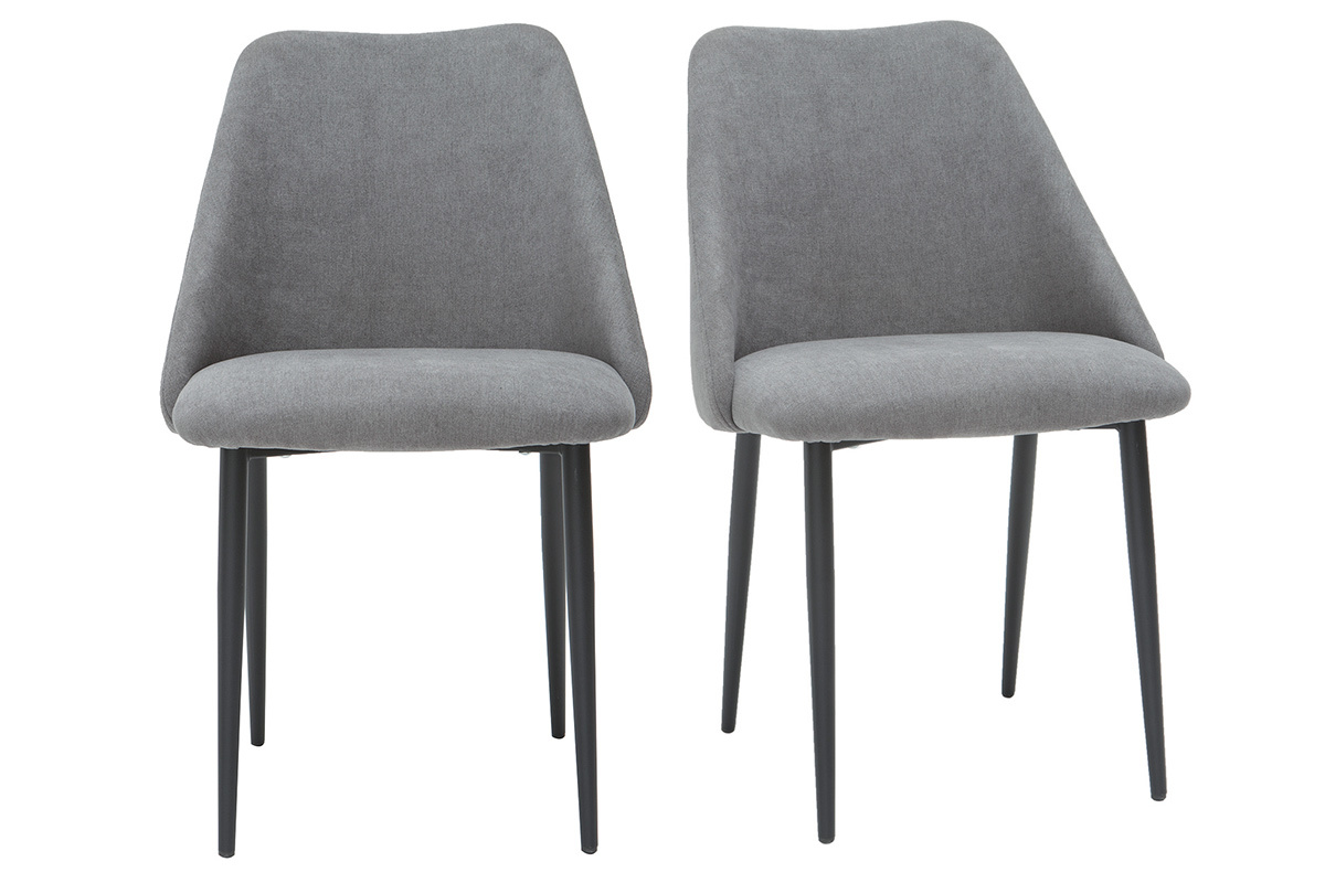 Chaises en tissu effet velours gris et mtal noir (lot de 2) ELLO