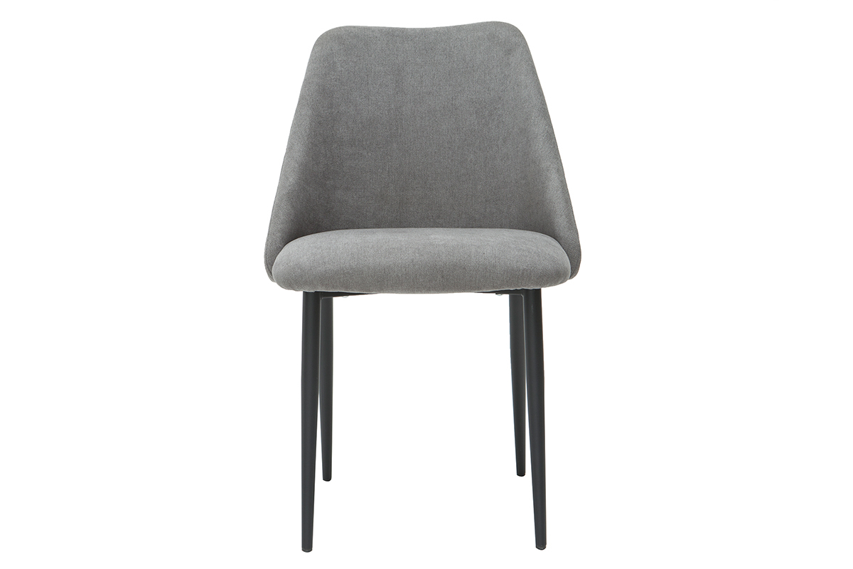 Chaises en tissu effet velours gris et mtal noir (lot de 2) ELLO
