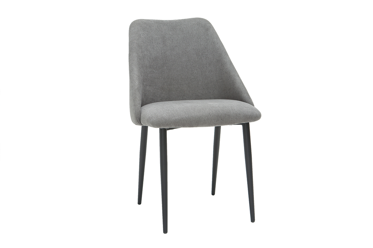 Chaises en tissu effet velours gris et mtal noir (lot de 2) ELLO