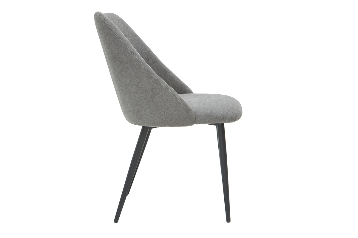 Chaises en tissu effet velours gris et mtal noir (lot de 2) ELLO
