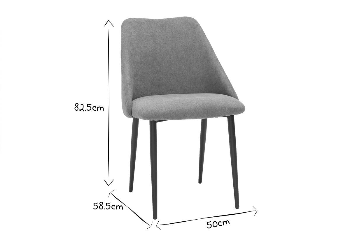 Chaises en tissu effet velours gris et mtal noir (lot de 2) ELLO