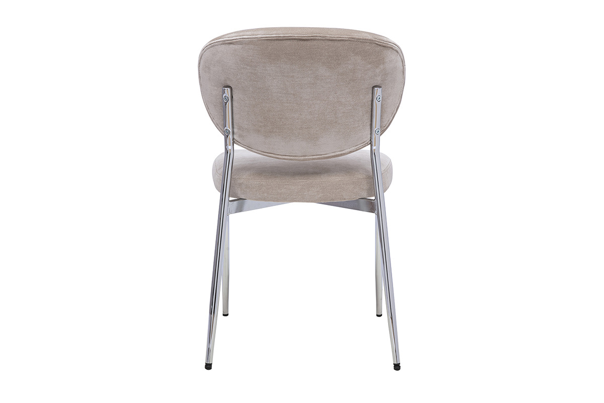 Chaises en tissu effet velours taupe et m�tal chrom� (lot de 2) BREKA