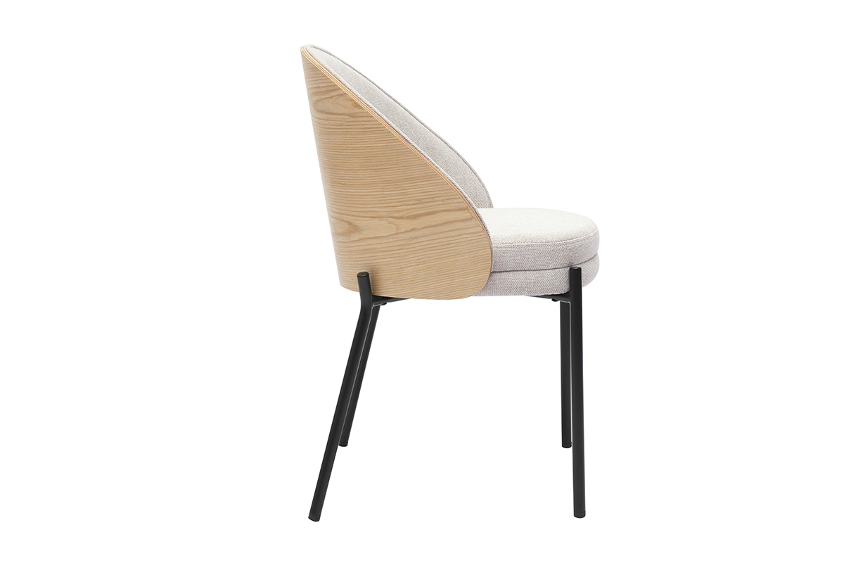 Chaises en tissu effet velours textur� beige, bois clair et m�tal (lot de 2) TUCSON