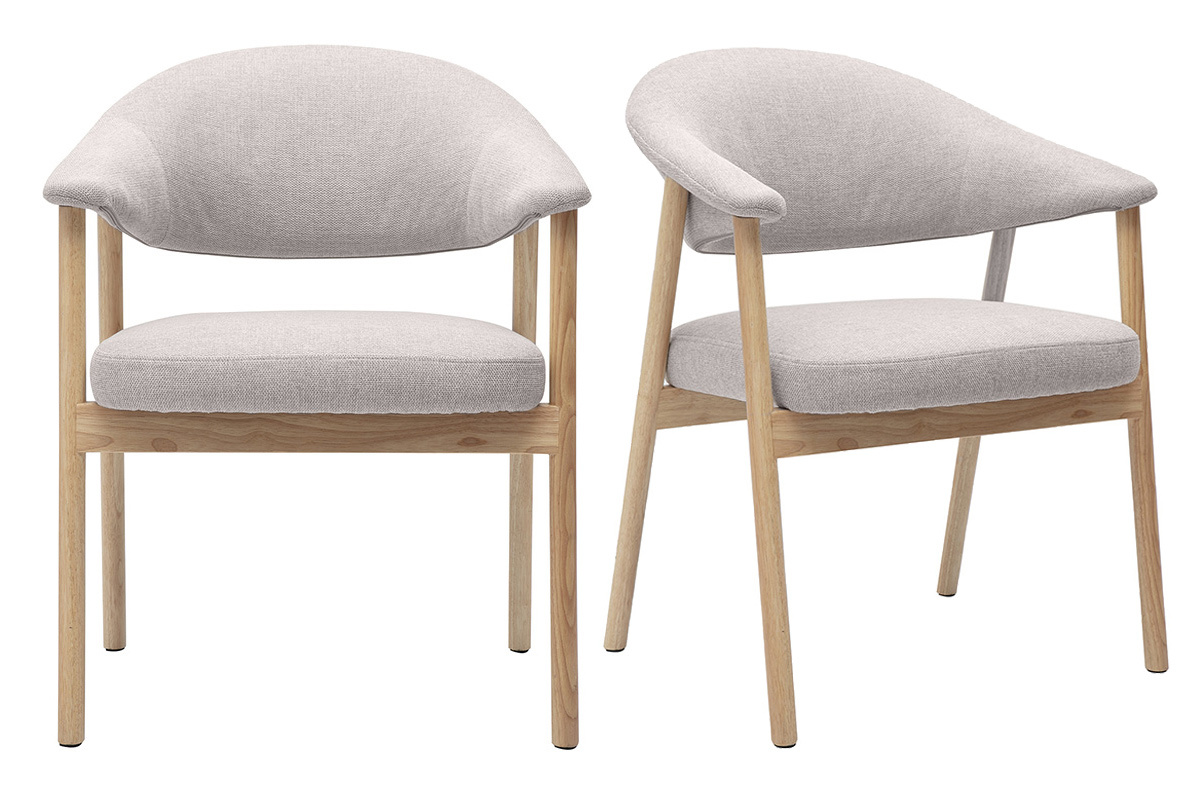 Chaises en tissu effet velours textur� beige et bois clair (lot de 2) GIULIA