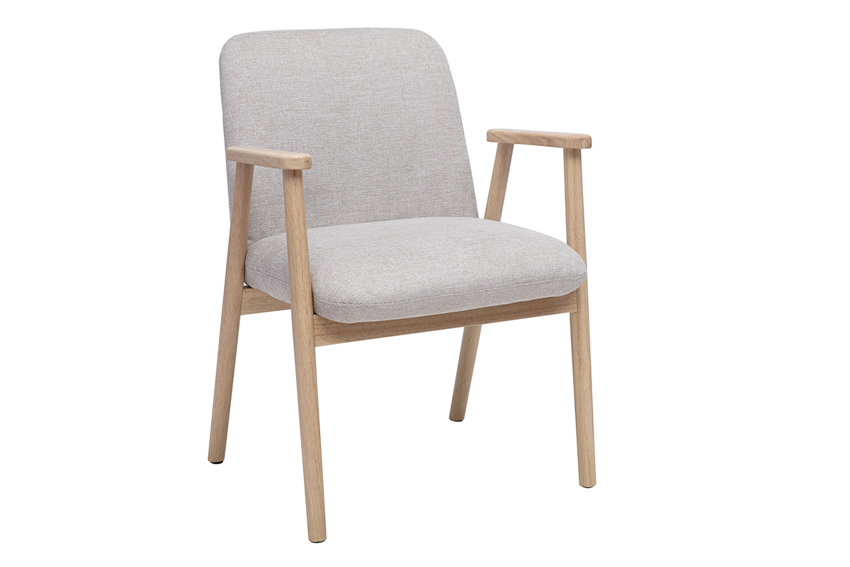 Chaises en tissu effet velours textur� beige et bois clair (lot de 2) KITTY