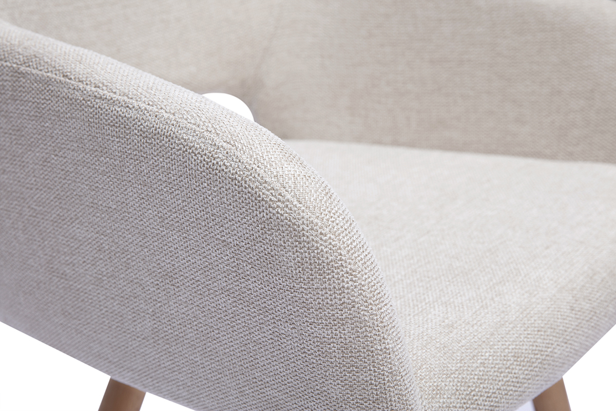 Chaises en tissu effet velours textur� beige et bois clair (lot de 2) LAURETTE