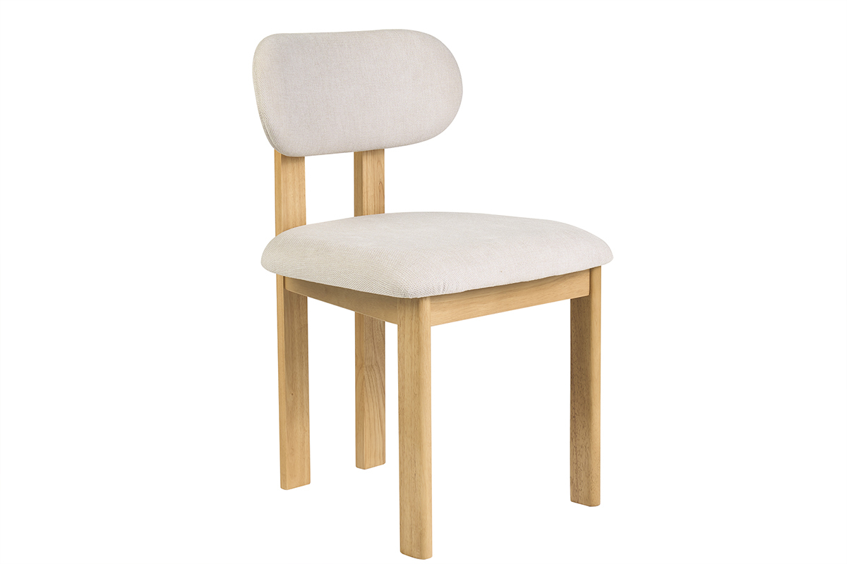 Chaises en tissu effet velours textur� beige et bois clair (lot de 2) NORMI