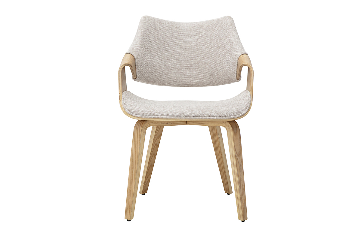 Chaises en tissu effet velours textur� beige et bois clair (lot de 2) SEVAN
