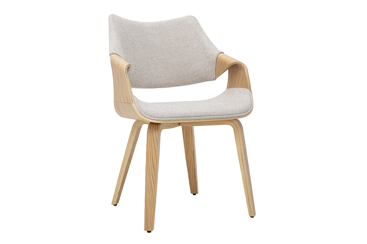 Chaises en tissu effet velours textur� beige et bois clair (lot de 2) SEVAN