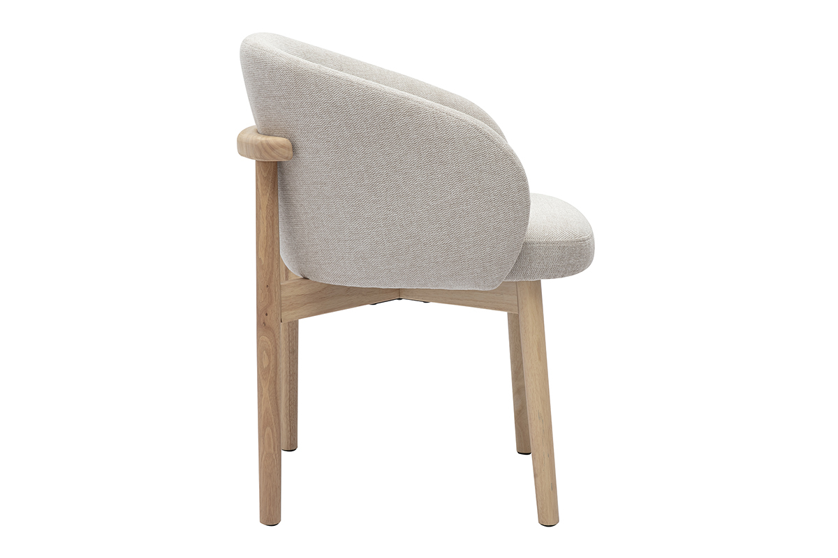 Chaises en tissu effet velours textur� beige et bois clair (lot de 2) TORVI