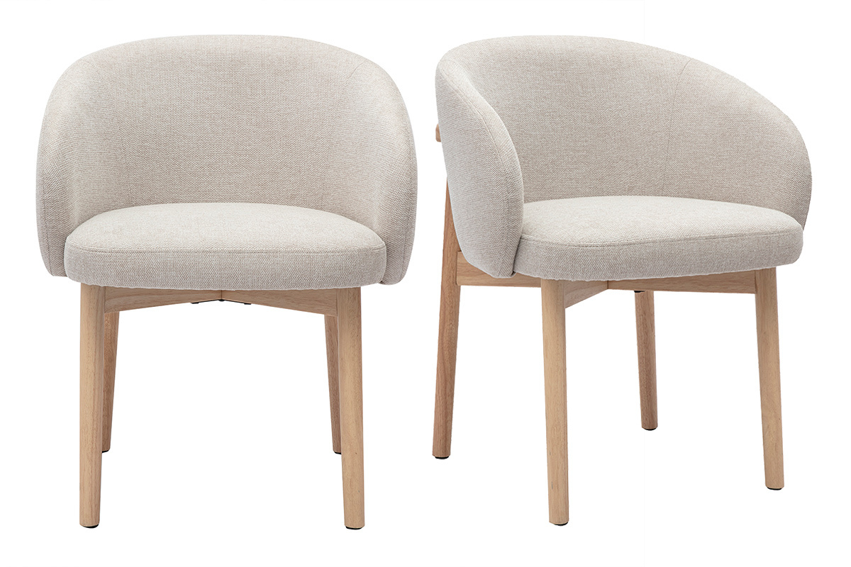 Chaises en tissu effet velours textur� beige et bois clair (lot de 2) TORVI