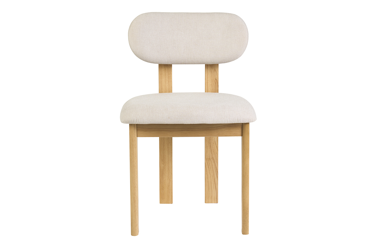 Chaises en tissu effet velours textur� beige et bois clair fr�ne (lot de 2) NORMI
