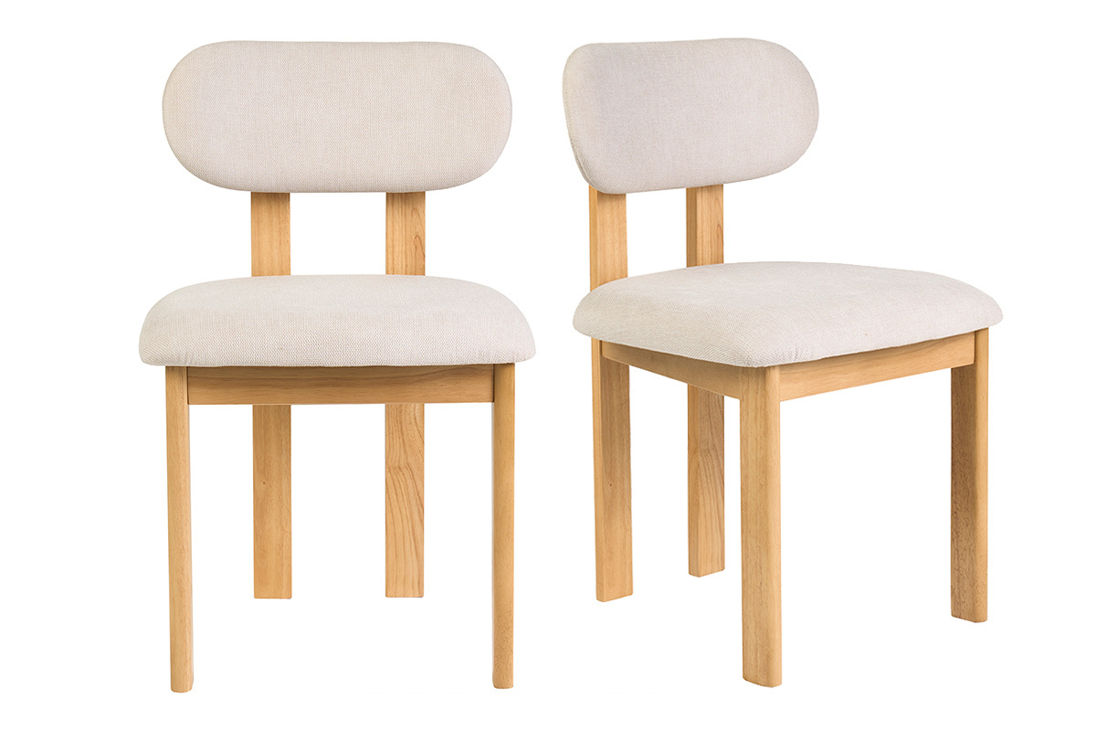 Chaises en tissu effet velours textur� beige et bois clair fr�ne (lot de 2) NORMI
