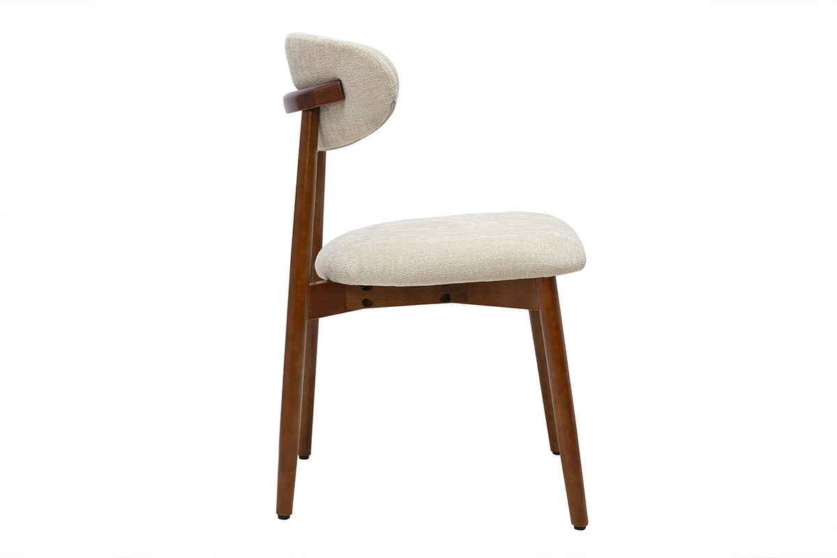 Chaises en tissu effet velours textur� beige et bois fonc� noyer (lot de 2) SIAME