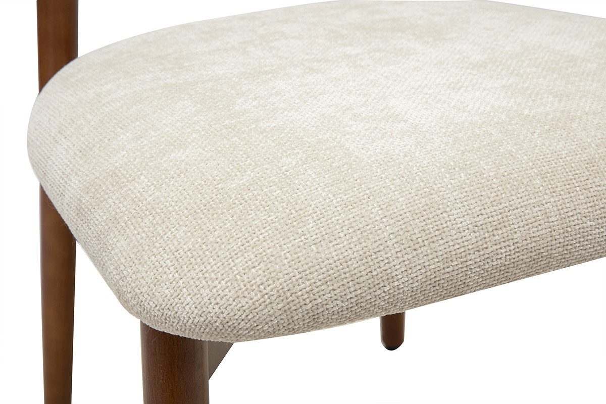 Chaises en tissu effet velours textur� beige et bois fonc� noyer (lot de 2) SIAME