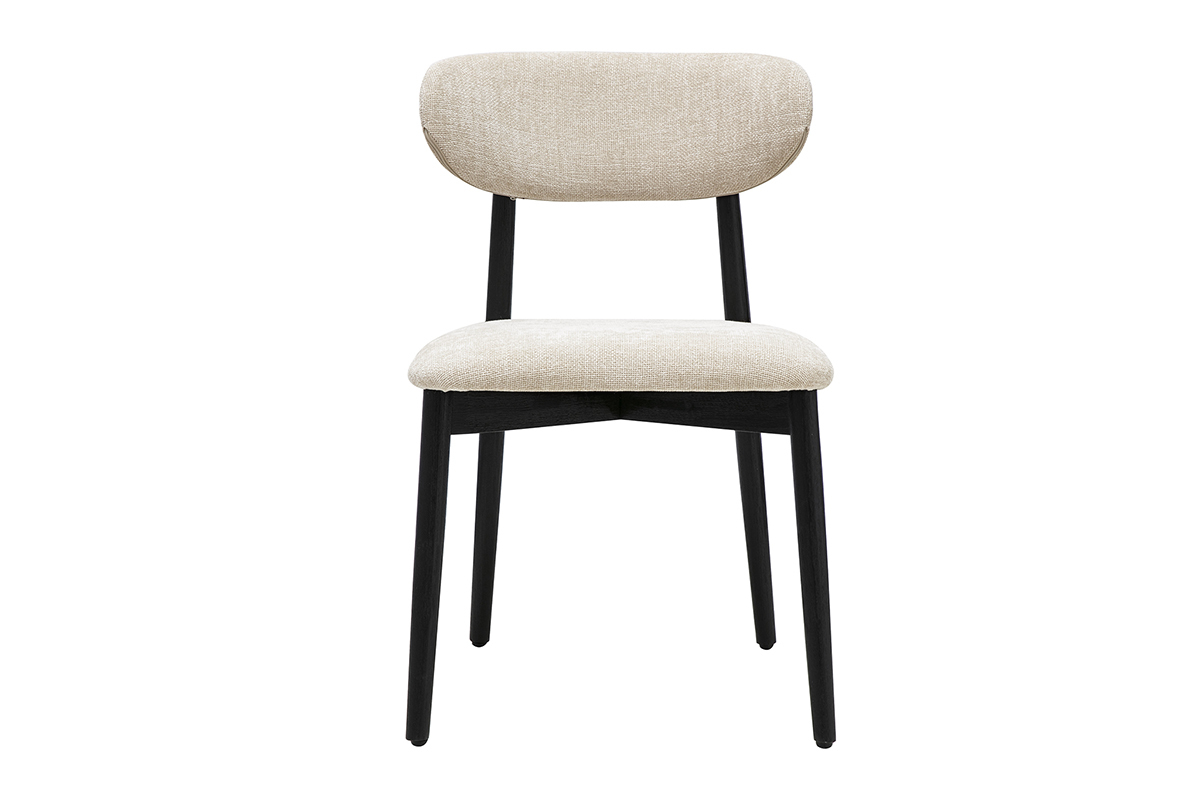Chaises en tissu effet velours textur� beige et bois noir (lot de 2) SIAME