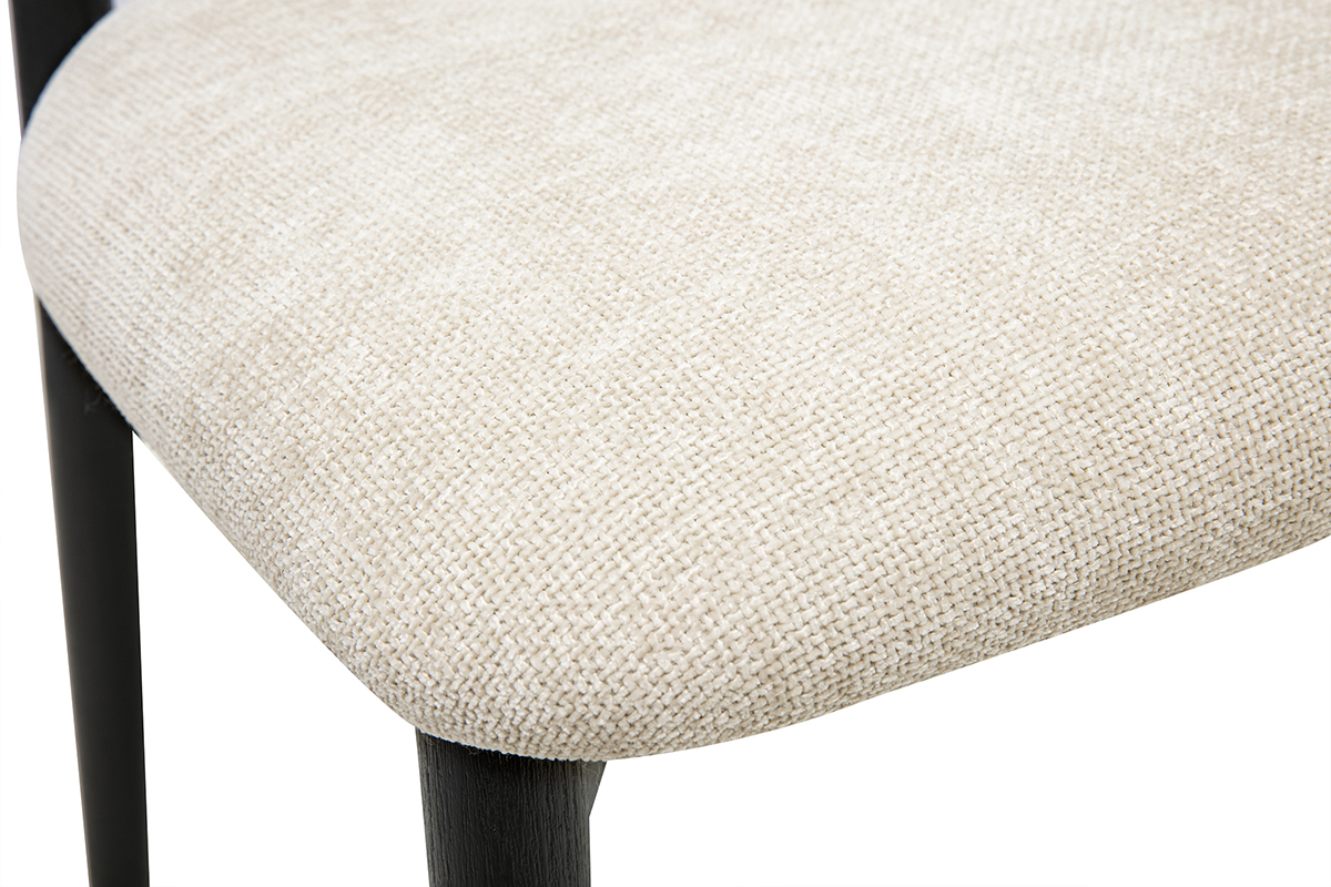 Chaises en tissu effet velours textur� beige et bois noir (lot de 2) SIAME