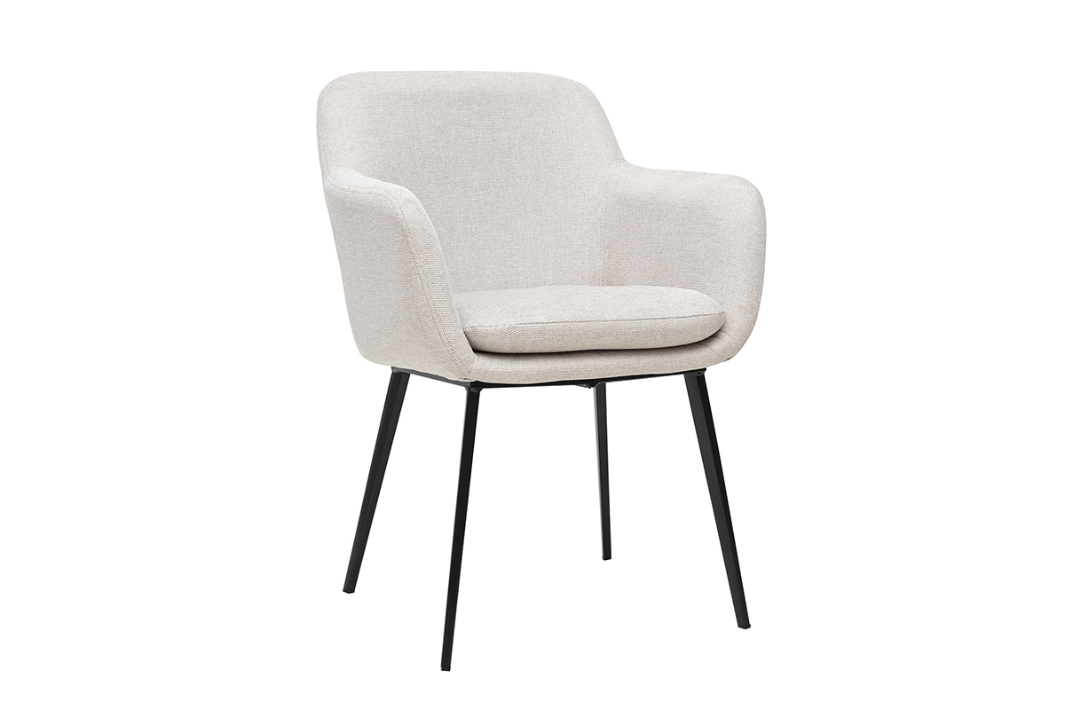 Chaises en tissu effet velours textur beige et mtal noir (lot de 2) AMIKA