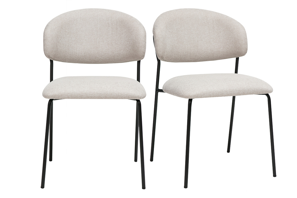 Chaises en tissu effet velours textur beige et mtal noir (lot de 2) BENTA