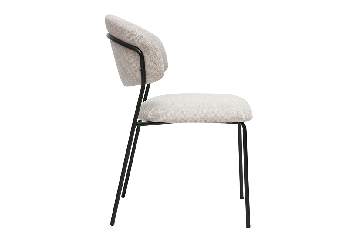 Chaises en tissu effet velours textur beige et mtal noir (lot de 2) BENTA