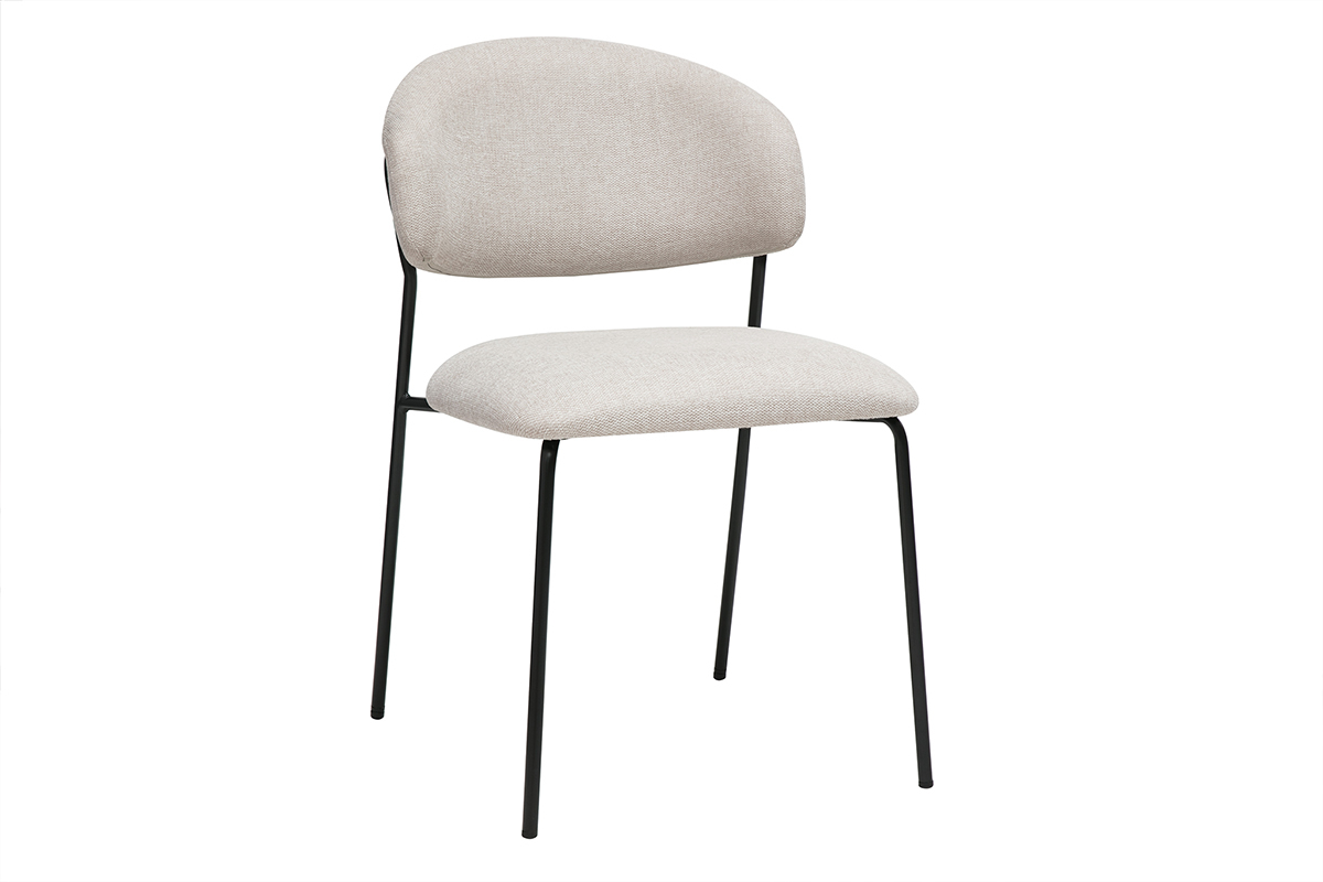 Chaises en tissu effet velours textur beige et mtal noir (lot de 2) BENTA