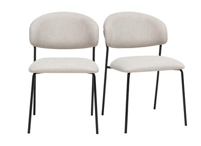 Chaises en tissu effet velours texturé beige et métal noir (lot de 2) BENTA