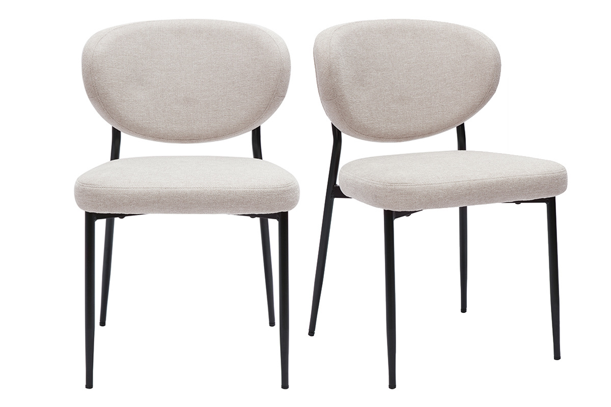 Chaises en tissu effet velours textur beige et mtal noir (lot de 2) BREKA