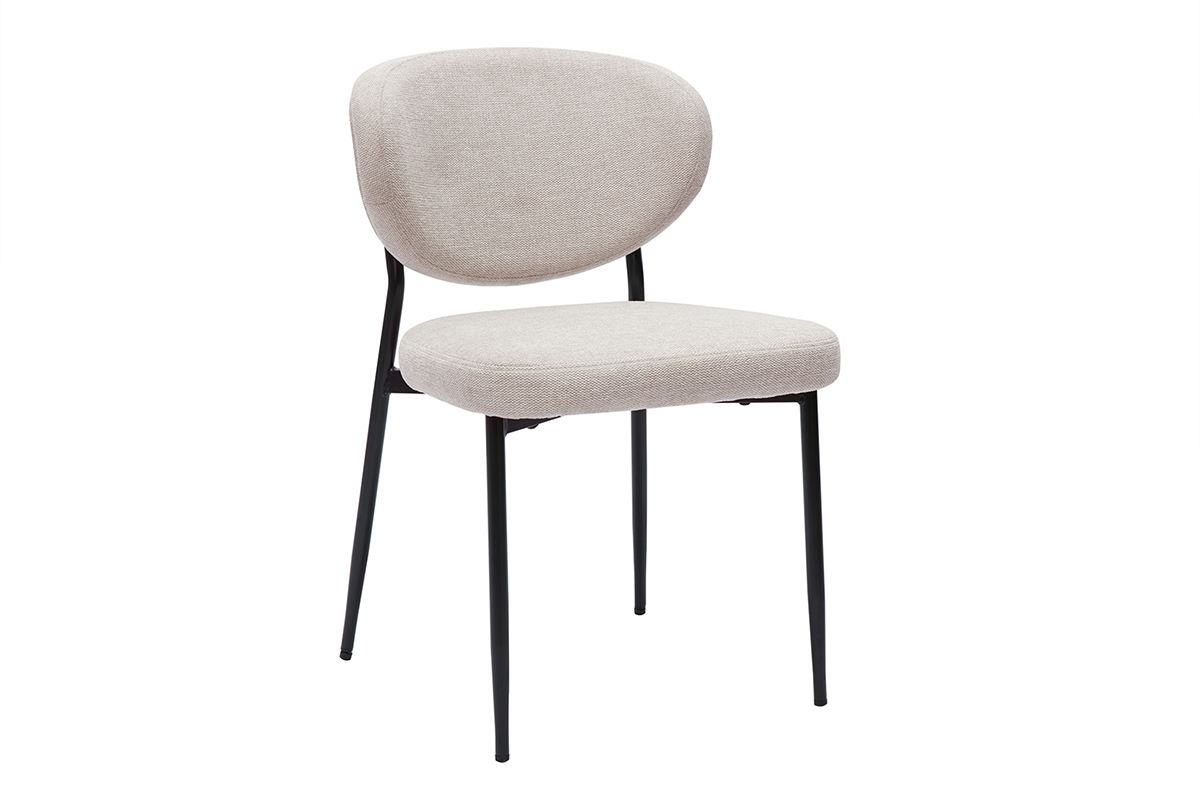 Chaises en tissu effet velours textur beige et mtal noir (lot de 2) BREKA
