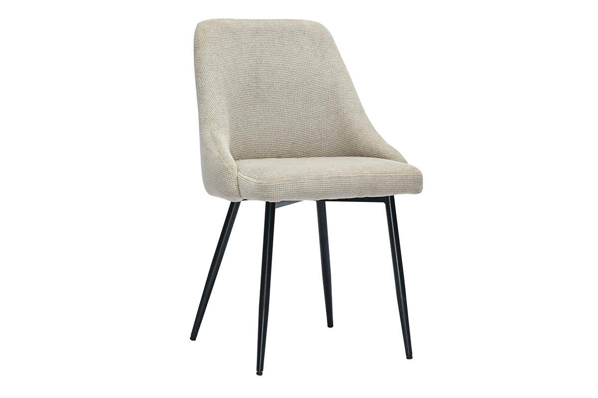 Chaises en tissu effet velours textur beige et mtal noir (lot de 2) HASTA