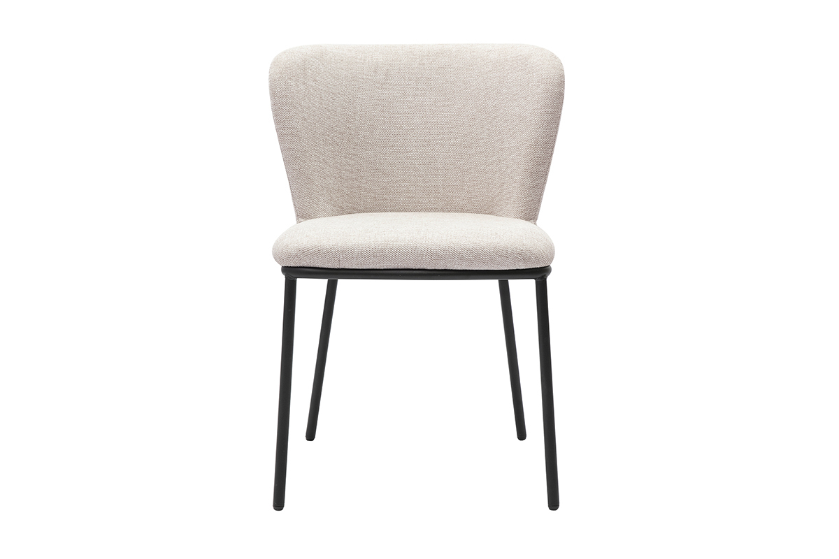 Chaises en tissu effet velours textur� beige et m�tal noir (lot de 2) LISOR