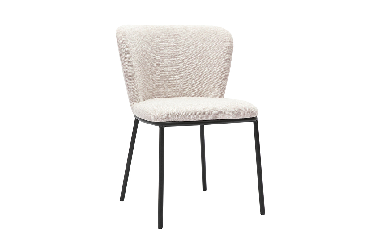 Chaises en tissu effet velours textur� beige et m�tal noir (lot de 2) LISOR