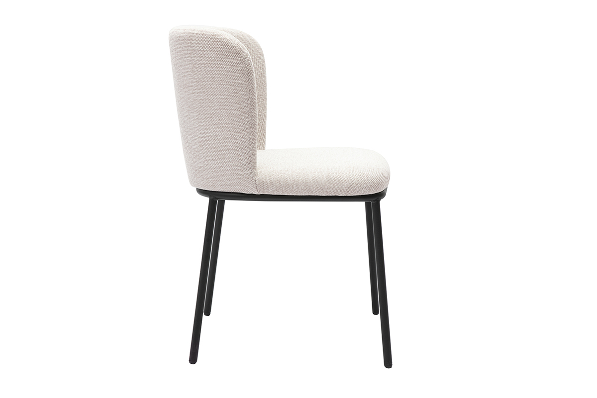 Chaises en tissu effet velours textur� beige et m�tal noir (lot de 2) LISOR