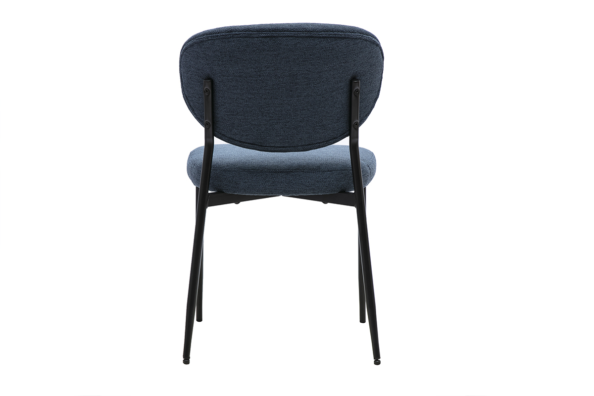 Chaises en tissu effet velours textur� bleu fonc� et m�tal noir (lot de 2) BREKA